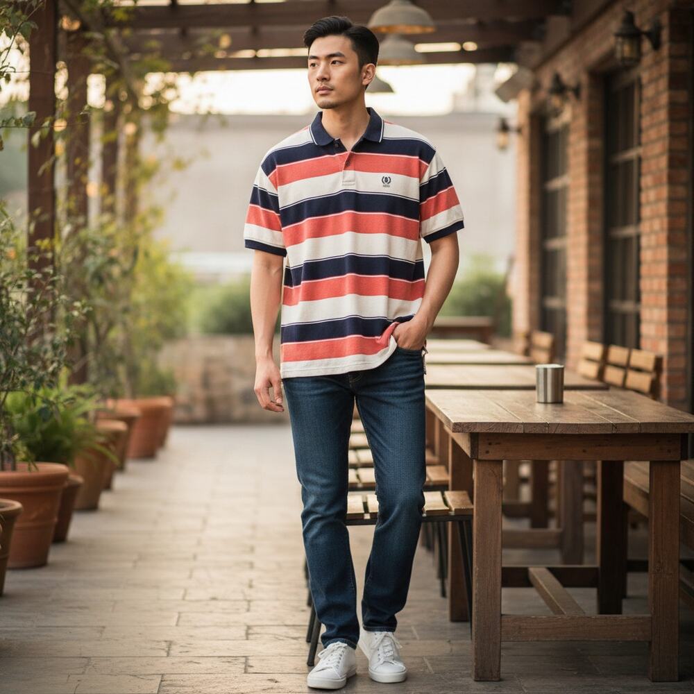 Izod Men's Polo sz Large Striped 100% Cotton Retro Y2K Peppy Old School 90s
